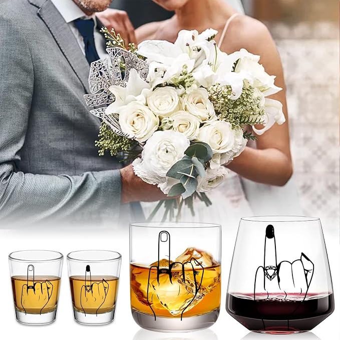 Wedding Gift for Couples - Unique Engagement Gifts for Couples,Unique Bridal Shower Gifts,Bride and Groom Shot Glasses,Wine&Whiskey Glass for Mr and Mrs,Newlywed,His and Hers Gift