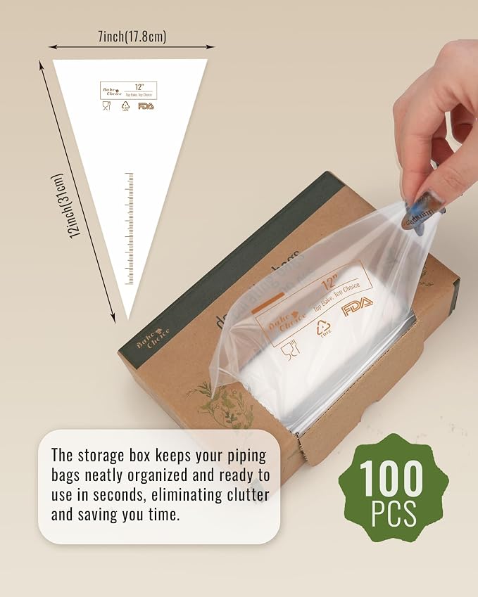 Bake Choice 12 Inch Piping Bags, 100PCS Thickened Disposable Pastry Bags | Anti Burst Icing Bags for Cream Frosting, Non-slip Frosting Bags, Cake & Cookie Decorating Supplies