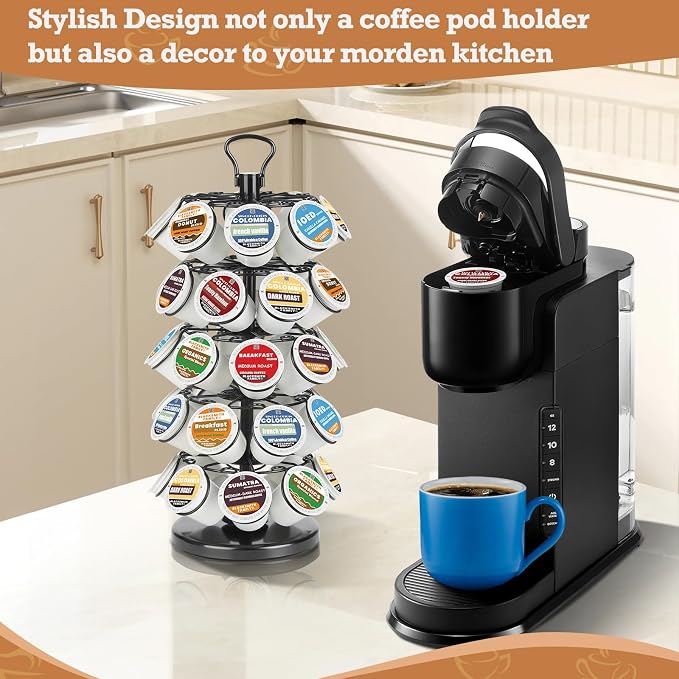 K Cup Holder, Coffee Pods Holder Storage Organizer Stand,40 Pods Capacity | K Cup Organizer,360°Rotating K Cup Carousel,Space-Saving for Countertop,Easy-Grip Top Handle,K Cups Holder Easy Assembly