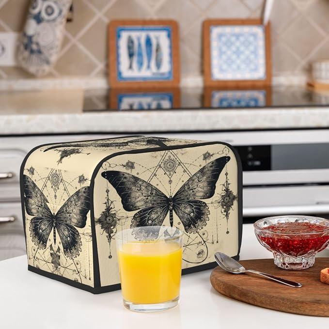 2 Slice Toaster Cover Butterfly Goth Vintage Tarot Dust Proof Washable Kitchen Appliance Cover with Pocket, Oxford Fabric Countertop Toaster Protector for Standard Toasters Small Appliances