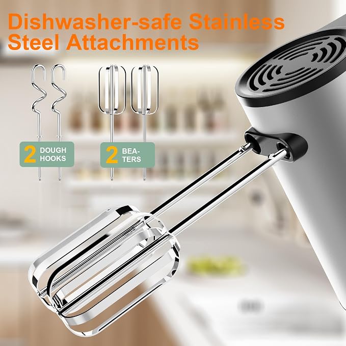 Electric Hand Mixer, 660W Kitchen Handheld Mixer 5 Speed Self Control Whisk 304 Stainless Steel One Click Eject Dishwasher Safe Mixer for Cream Cookies Dough（Black）