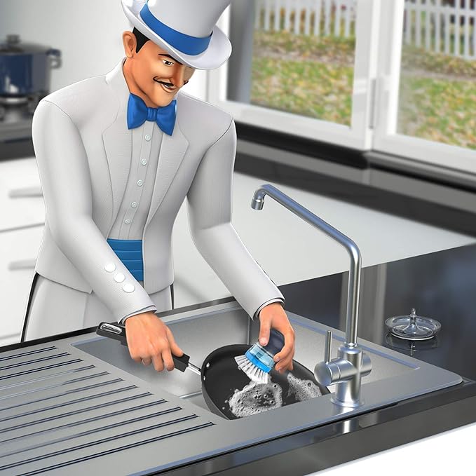MR.SIGA Soap Dispensing Palm Brush Storage Set, 1 Pack, Navy/Blue | Dish brush with soap dispenser, palm scrubber, palm scrub brush, ideal for kitchen and dishes cleaning