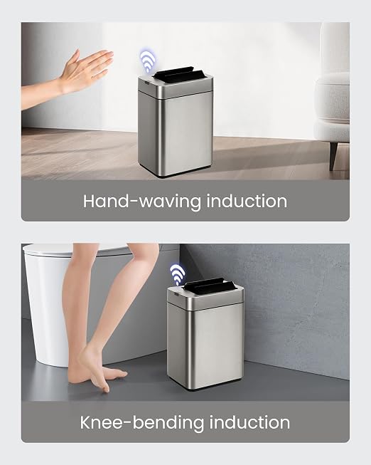 ELPHECO Slim Bathroom Trash Can with Lid 2.6 Gallon Smart Trash Can Silver | Motion Sensor Butterfly Lid Garbage Can Automatic Stainless Steel Wastebasket Bathroom Decor for Bedroom Office Toilet