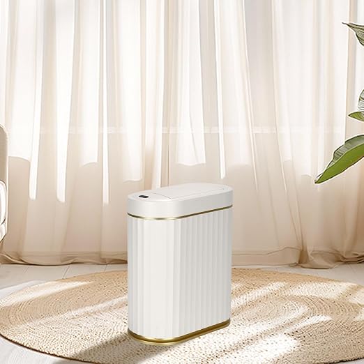 SYNCVIBE Bathroom Sensor Trash Can, 2 Gallon, Butterfly Lid, White Gold | Automatic Garbage Can, IPX5 Waterproof Slim Trash Bin, Under-Counter Wastebasket for Bedroom, Ling Room and Kitchen