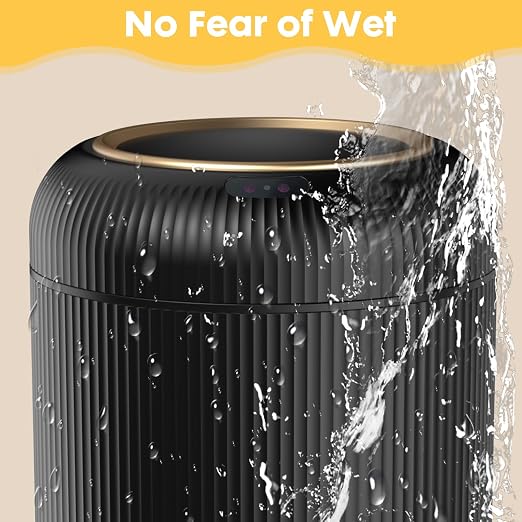 Automatic Motion Sensor Trash Can Bathroom,3 Gallon,Black and Gold | Touchless Trash Bin with Lid and Legs,Auto Diaper Garbage Can,Smalll Plastic Wastebasket for Office,Bedroom,Toilet,Kitchen