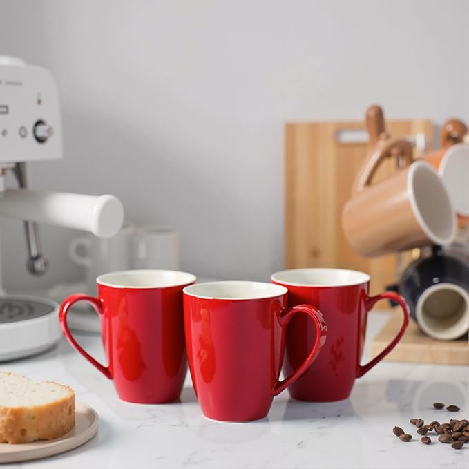BTaT- Porcelain Coffee Mugs Set, 16 Ounces, 4 Pack, Red Ceramic Coffee Mugs with Handle, Restaurant Cups for Mocha, Tea, Cappuccino, Cocoa, Cereal, Mug Gift Set, Dishwasher and Microwave Safe