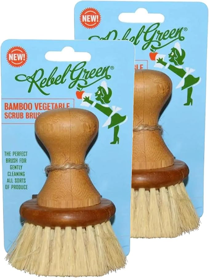 Rebel Green Bamboo Vegetable Scrub Brush, 2 Pack | Vegetable & Fruit Scrub Brush to Remove Dirt & Grime