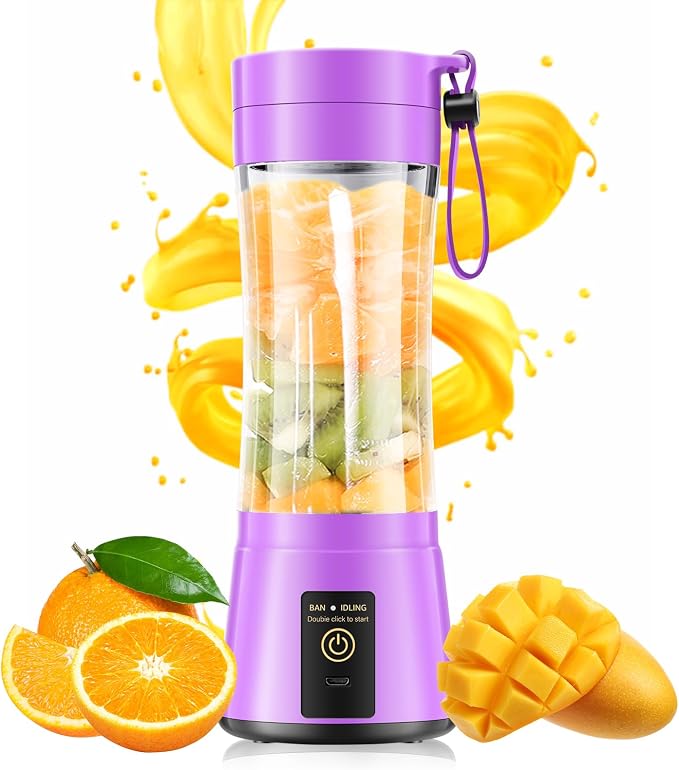 Portable Blender Personal Size Blender Make Smoothies, 12oz Mini Travel Cup | BPA-Free Small Blender with High Blending Speed, 6 Steel Blades, Easy Clean, Freshly Squeezed in Sports/Office/Gym