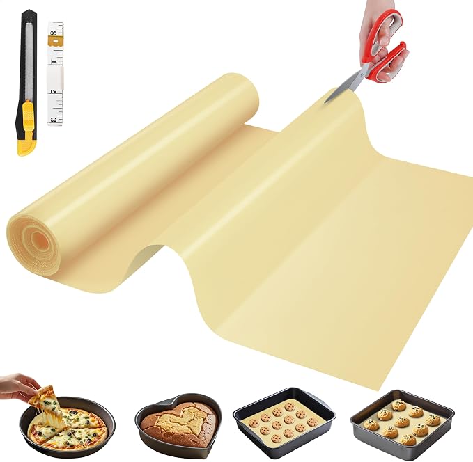 GTJ Silicone Baking Mat Roll, Reusable Baking Sheet Liners, 12 in x 10 ft | Free Cut to Size, Food-Grade, Non-Stick, Non-Slip, For Dough, Pastry, Air Fryer, Freeze Dryer, Oven Pan, Kitchen Counter