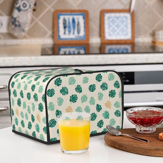 4 Slice Toaster Cover Tropical Leaf Dust Proof Washable Kitchen Appliance Cover with Pocket, Oxford Fabric Countertop Toaster Protector for Standard Toasters Small Appliances
