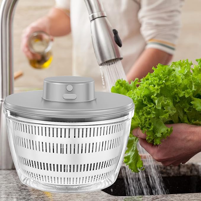 USB Electric Salad Spinner,4L Large Capacity Lettuce Vegetable Washer Dryer | Vegetable Strainer Spinner for Lettuce Fruit Drying,Automatic Compact Salad Cleaner and Dryer for Home Kitchen Gadget(White)