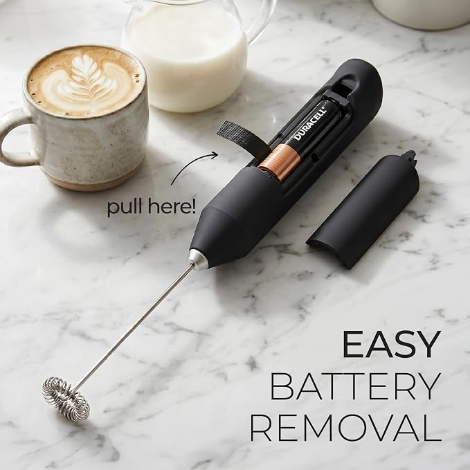 Zulay Kitchen Milk Frother Handheld - Mini Frother Wand, Milk Mixer, Drink Whisk for Coffee, Matcha Essentials & More, Stick Frother for Protein Shakes, Froster Mixer - AA Batteries Included - Black