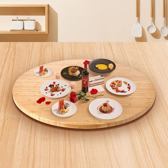 (26 Inch) Bamboo Large Lazy Susan for Dining Table Top with Heavy Duty Metal Rotating Hardware
