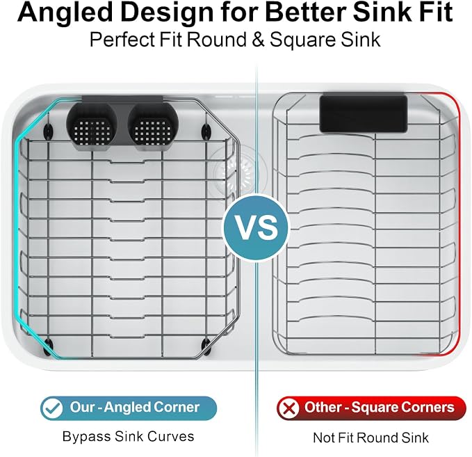 Small in Sink Dish Drying Rack - Stainless Steel for RV Kitchen | Compact Design for Apartments, Angled Corners Fit Square & Round Sinks, Utensil Holder, Cup Hooks, 1-2 Person, 11.6" x 13.4"