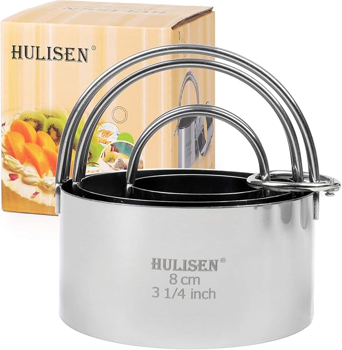 HULISEN Biscuit Cutter Set 3-Pc, Stainless Steel Cookie Cutters with Handle | Dishwasher Safe, Etched inch/cm Markings, Gift-Ready Package, Ergonomic Arched Grip, Professional Baking Tools