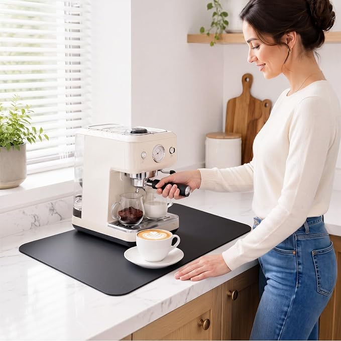 Coffee Mat Super Absorbent Dish Drying Mat Coffee Bar Mat 12"x 19", Black | Match with Coffee Machine Accessories Large Drying Mats for Kitchen Counter