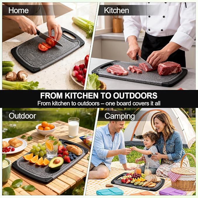 Viretang Extra Large Cutting Boards For Kitchen, 3 Pieces, Dishwasher Safe | Plastic Chopping boards Set with Juice Grooves, Easy Grip Handle, Non-Slip, Grinding Area, XL, Dark Grey, Non BPA