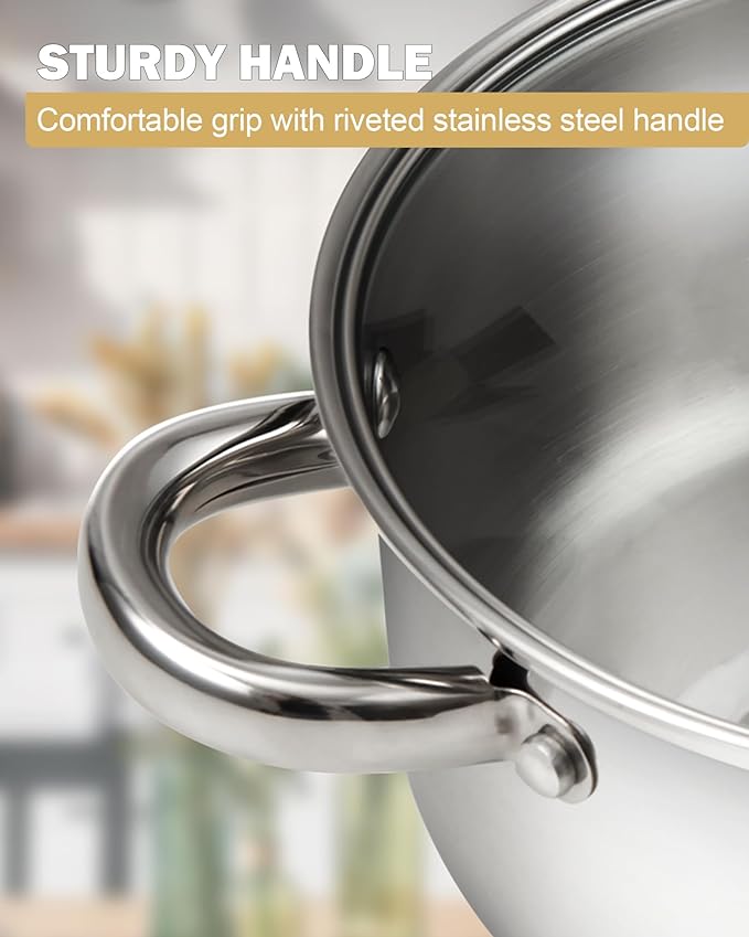 Cook N Home 8 Quart Stainless Steel Pasta Pot with Strainer Lid 3-in-1 Pots | Steamer Basket, Pasta Strainer, Stock Pot with Lid - Pasta Cooker Induction Compatible, Dishwasher & Oven Safe