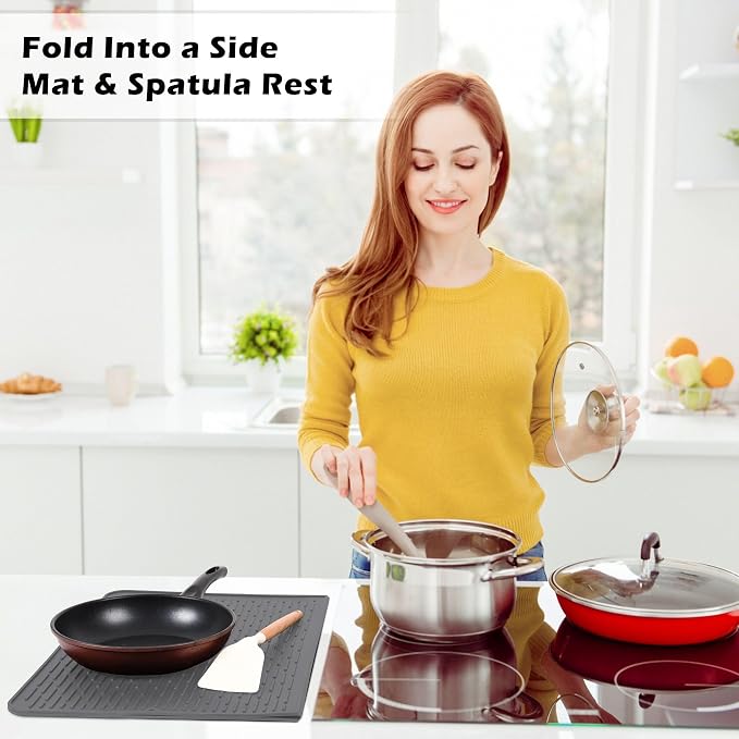 Foldable Silicone Stove Top Cover – 20"x28" Stove Top Covers for Electric Stove, Glass Top Stove Cover, RV Stove Top Cover & Dish Drying Mat (Gray, 28''x20'')
