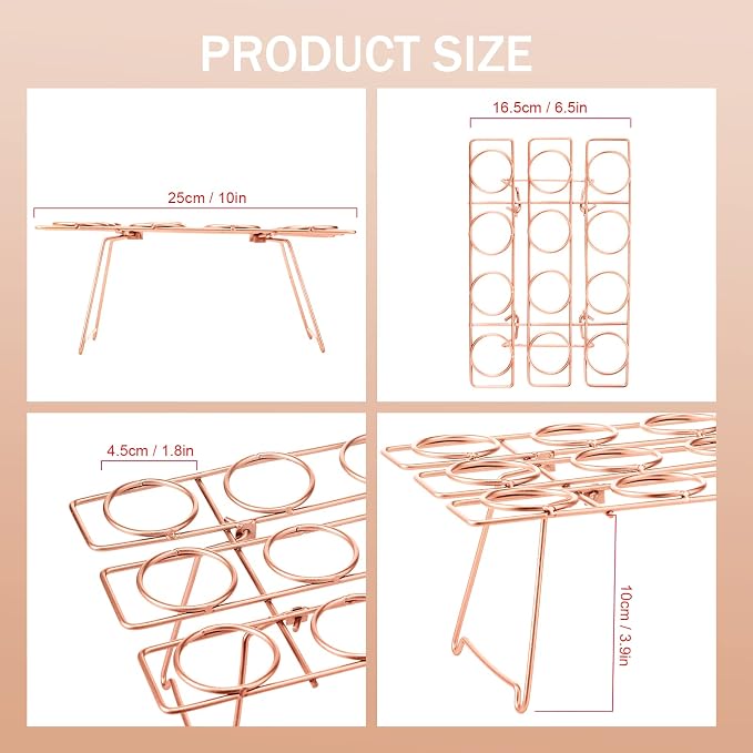 Patelai 2 Pack Ice Cream Cone Baking Racks 12-cavity Cupcake Cone Holders Cupcakes Display Stands Cooling Racks for Home Kitchen Baking Cooking Ice Cream Tools Supplies(Rose Gold)