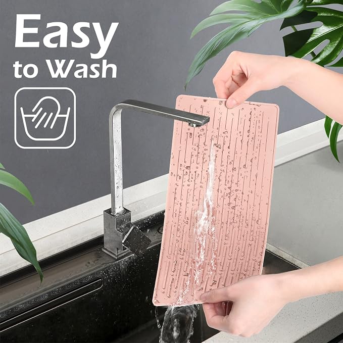 Dish Drying Mats, Heat-resistant Silicone Mat for Kitchen Counter, Non-Slip Dish Dry Mat Dishwasher Safe Large, Pink