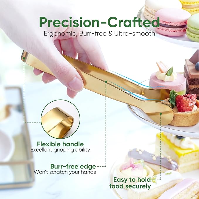 12 Pcs Gold Serving Tongs, Stainless Steel Ice Tongs Mini Sugar Tongs for Kitchen Appetizers, Party. Ting Tongs for Serving Food, Ice, Sugar Cube, Salad, Desserts