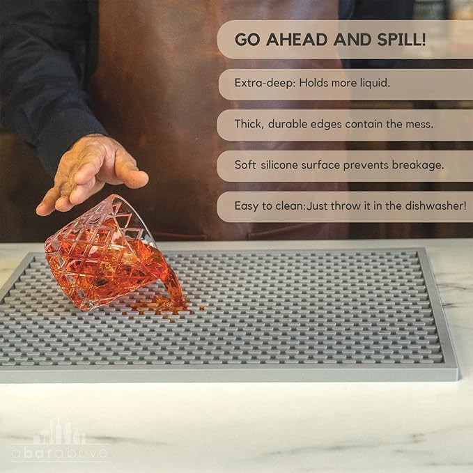 A Bar Above Heavy Duty Bar Mat, Food Safe Silicone Mat, 12 x 18 inch | Commercial Strength, For Bartending and Coffee, Dish Drying Pad, Kitchen Counter, Barista Accessory, Spill Proof, Great Pick