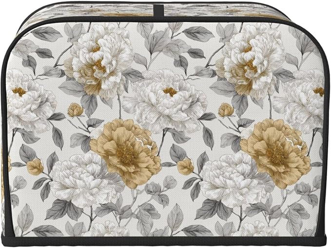 4 Slice Toaster Cover Rustic Flower Peony Floral Dust Proof Washable Kitchen Appliance Cover with Pocket, Oxford Fabric Countertop Toaster Protector for Standard Toasters Small Appliances