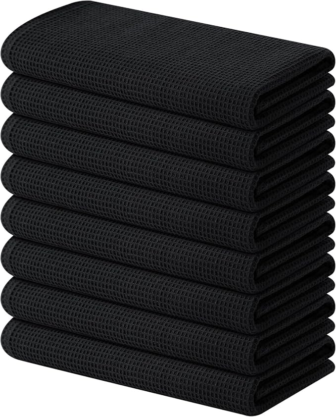 Homaxy 100% Cotton Waffle Weave Kitchen Towels, 8 Pack, Black | Soft and Absorbent Dish Towels, 16 x 26 Inches Quick Dry Hand Towels