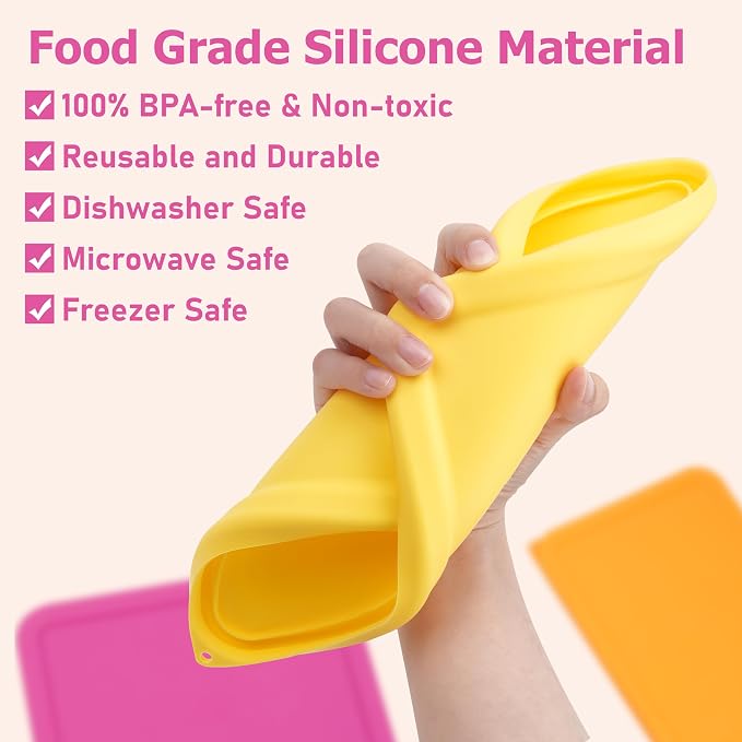6 Cup Rectangle Silicone Storage Cover Lids Replacement for Pyrex 7211-PC Glass Bowls, (Container not Included) 2 Pack, Microwave, Dishwasher and Freezer Safe