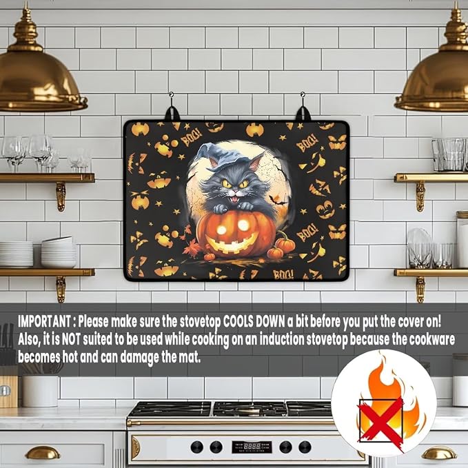 Halloween Cat Pumpkin Stove Top Cover for Electric Stove, Induction Silicone Cooktop Mat, Customized Electric Stove Top Protector Mat Design Your Own Cover Halloween Decor