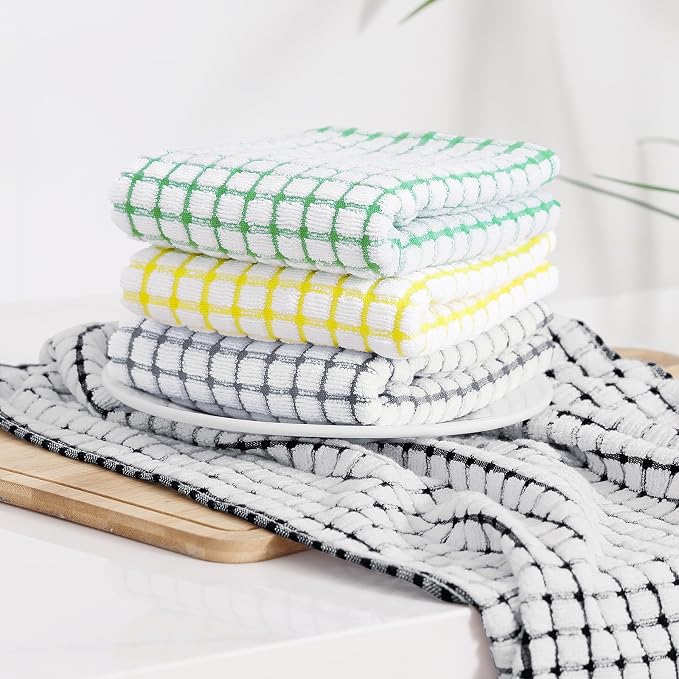Kitinjoy Cotton 12 Pack Terry Kitchen Towels, Yellow | 16 x 25 Inches Super Soft and Absorbent Dish Towels, Quick Drying hand towels for kitchen Drying