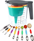 19-Pc Magnetic Measuring Cups and Spoons Set, with Lid, Rainbow | Includes 1 cover, 9 stackable cups set & 9 multicolor magnetic spoons, BPA-free & dishwasher safe, for liquid & dry baking