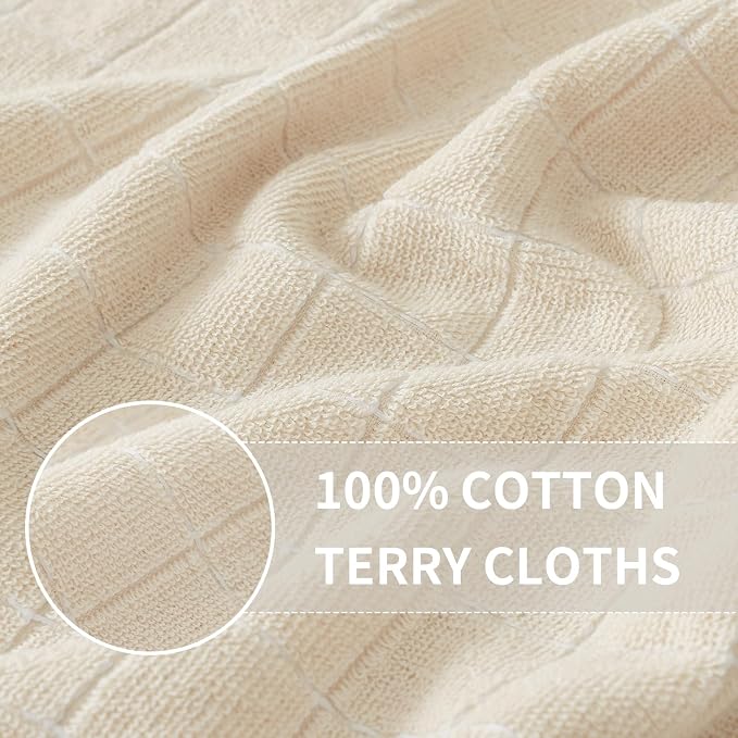 Homaxy Kitchen Towels and Dishcloths Set, Set of 8, Beige | Bulk Cotton Terry Kitchen Towels, Checkered Designed, Soft and Super Absorbent Dish Towels, 12 x 12 and 13 x 28 Inches