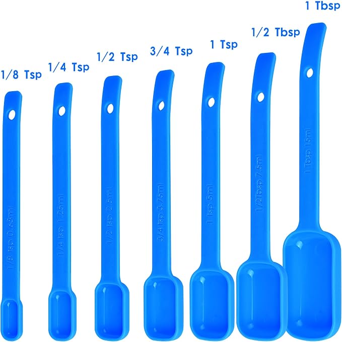 Plastic Measuring Cups and Spoons Set 15, Blue Dry & Liquid Measuring Cups and Spoons, Metric & US 7 Measure Cups & 7 Measure Spoons for Kitchen & Baking