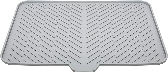 Silicone Dish Drying Mat with Built-in Drain Lip - Hygienic Drying Pad - Sturdy Compact Easy to Clean Tray Protects Surfaces Prevents Water Build Up - 23 X 17 (Grey)