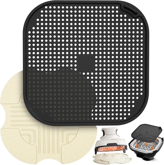 2 PCS Silicone Trivet & Splatter Shield for Ninja Crispi (Off White&Black) | Heat Resistant & Non-Slip Silicone,Blocks Oil Splashes,Guards Countertops,Reusable, Easy To Clean,Dishwasher Safe