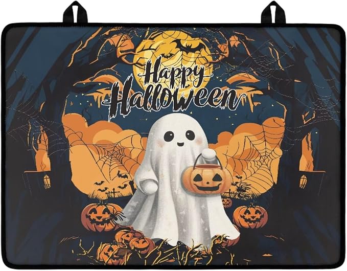 Electric Stove Top Cover 29.18 x 20.96 inch Coffee Machine Mat Halloween Decor Thick Induction Glass Cooktop Protector with Lanyards Range Covers, Cartoon Ghost Pumpkin Happy Halloween Print