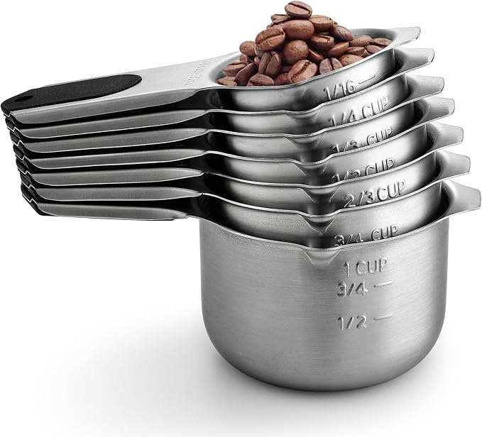 Spring Chef Magnetic Stainless Steel Measuring Cups Set of 7 Patented Black | Metal Measuring Cups for Measuring Dry or Liquid Ingredients, Easy to Read Markings, Dishwasher Safe Nesting Magnetic Cups