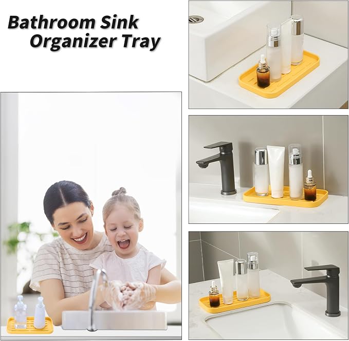 MicoYang Silicone Kitchen Sink Organizer Tray for Multiple Usage,Easy Clean,Eco-Friendly Sponges Holder for Kitchen Bathroom Counter or Sink,Dish Soap Dispenser,Scrubber,Bottle,Cup Yellow 10”x 5.3”