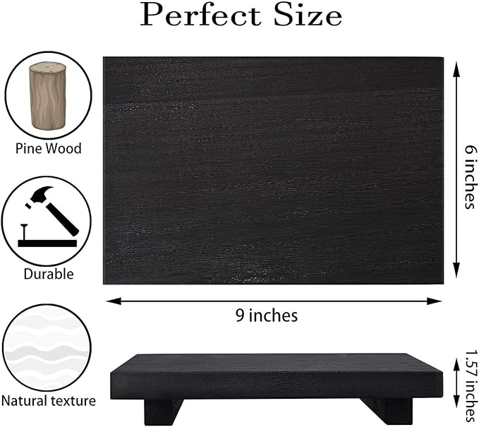 Wood Bathroom Tray Farmhouse Decor Kitchen Soap Holder, 9"x6" Black | Waterproof, Lightweight, Easy Clean, Small Wooden Riser Pedestal Stand Accessories for Office Desk, Vanity, Counter, Sink