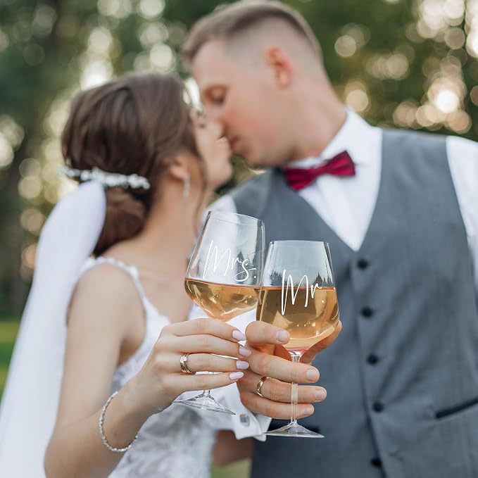 AW BRIDAL Mr and Mrs Wine Glasses, Bridal Shower Wedding Gifts for Couples | Engagement Gift for Newlyweds 2026, Bachelorette Gifts for Bride to Be, Wedding Glass with Opener Stopper Wooden Keepsake Box