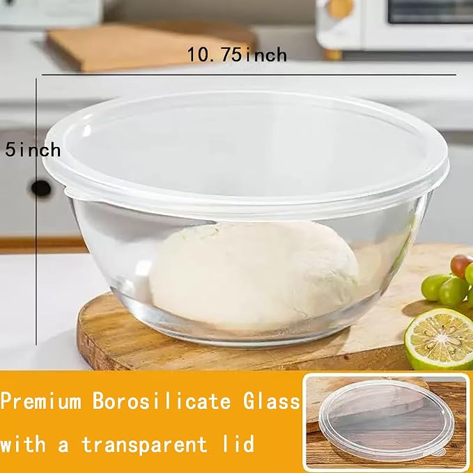 OZY Large Glass Bowl for Sourdough Bread Making,4.9 Quart Glass Mixing Bowl for Sourdough Bread with Lid,Large Glas Salad Bowl,Kitchen Salad Bread Storage