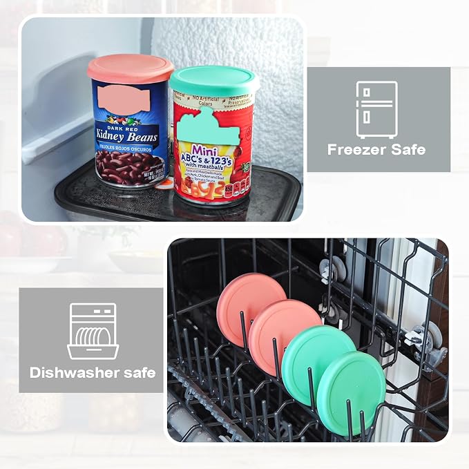 3 Inch Silicone Can Lids for Canned Food, 4 Pack Can Cover for for Chef Boyardee, Van Camp's, Goya, Bush's Best, Farmer's Market Can, Fit Most Standard Size, Dishwasher Safe