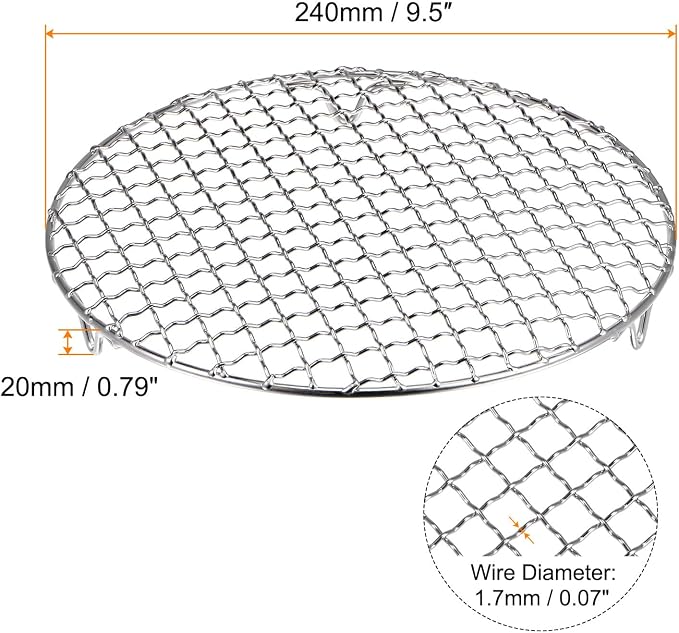HARFINGTON Round Cooking Rack 9.5-inch 201 Stainless Steel Cross Wire Barbecue Grill Net with 20mm Legs for Cooking Baking Steaming BBQ