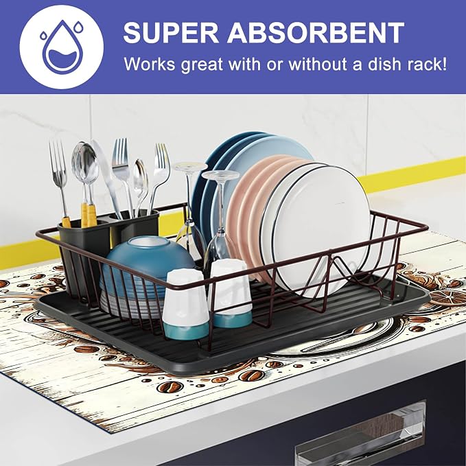 HOMETITUTE Coffee Time Stove Top Cover 28x20 Vintage Café Diatomite Mat