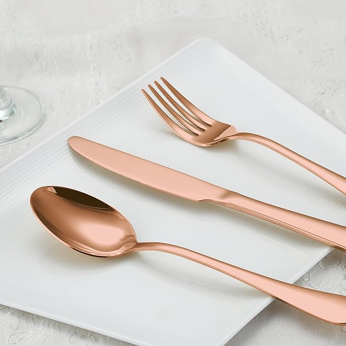 Rose Gold Silverware Set for 4, Flatware Cutlery Set 20 Piece | Premium Stainless Steel Tableware Set, Include Knife Fork and Spoon, Mirror Polished, Ready for Any Dinner or Weddings