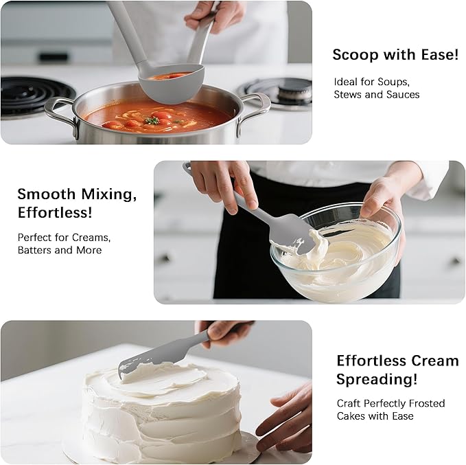 Coukre Silicone Kitchen Cooking Utensils Set, Heat Resistant, 14-Piece | Dishwasher-Safe, Food-Grade Silicone, BPA-Free, Spatulas, Spoons & Turner, Safe for Nonstick Cookware, PureGray