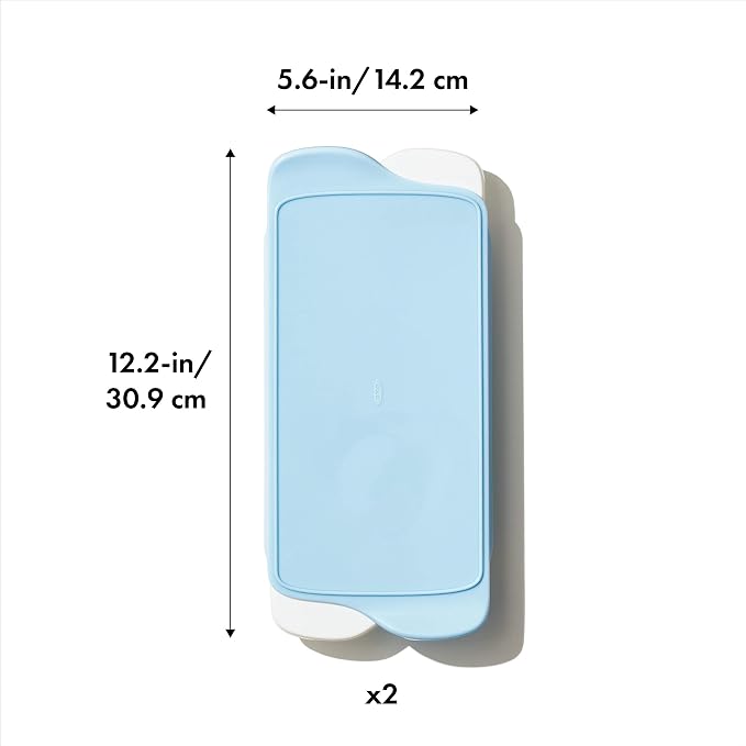 OXO Good Grips Flexible Ice Cube Tray with Lid - 2 Pack, Blue & White | Spill-Proof Lid, Freezer Storage, Kitchen Accessory, Twist To Release, Easy For Stacking, Dishwasher Safe