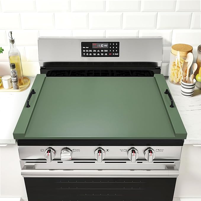 GASHELL Noodle Board Stove Cover with Handles for Electric, Gas Stove Top | 100% Bamboo, Forest Green, Increases Countertop Space, Multi-purpose, used as Charcuterie Board, Serving Tray, Turkey Board